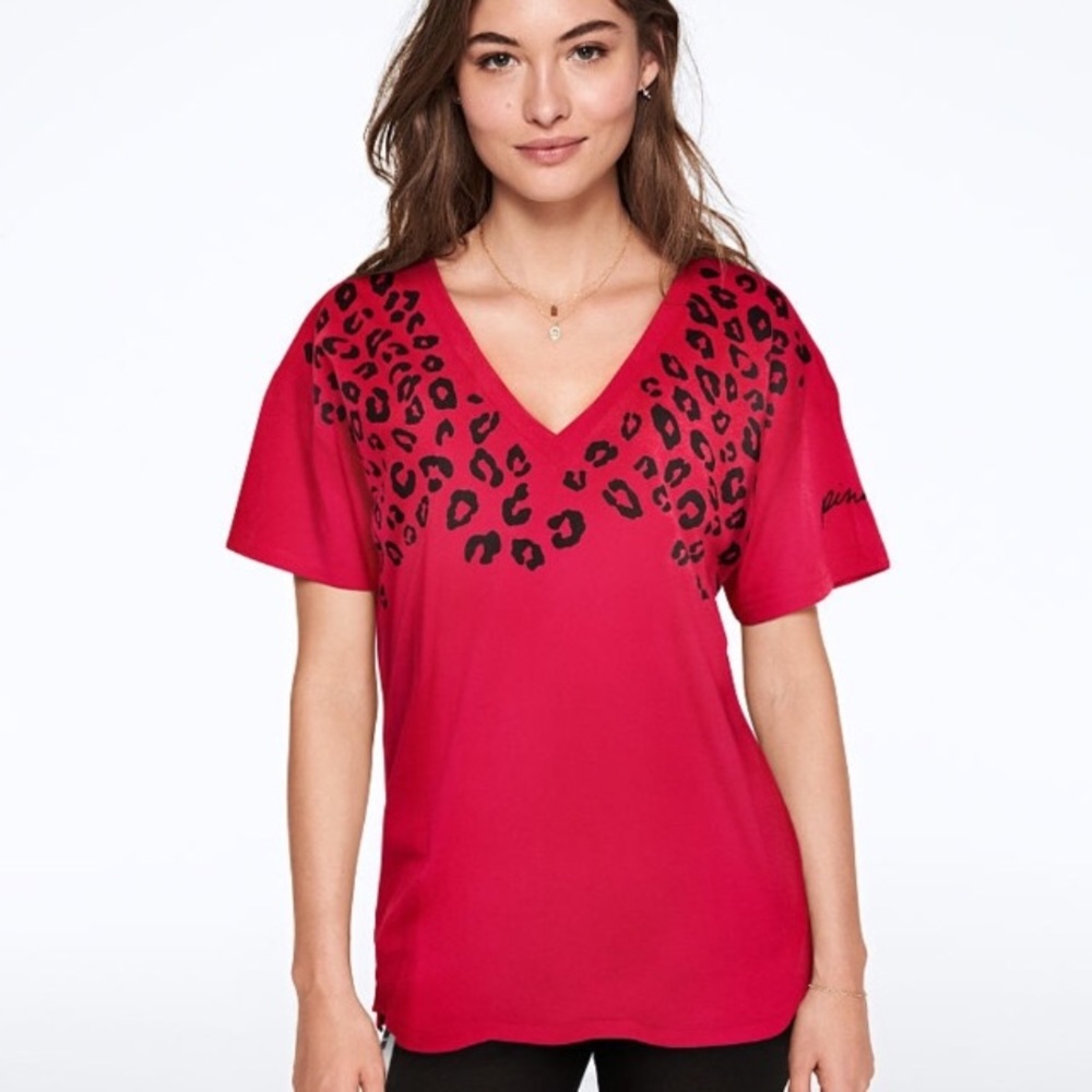 💕VS PINK LEGGING TEE RED & BLACK LEOPARD